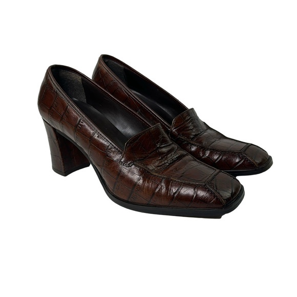 Vintage Enzo Angiolini cognac croc leather heeled loafer - Picture 1 of 12